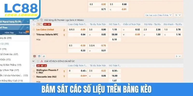 Bám sát các số liệu trên bảng kèo